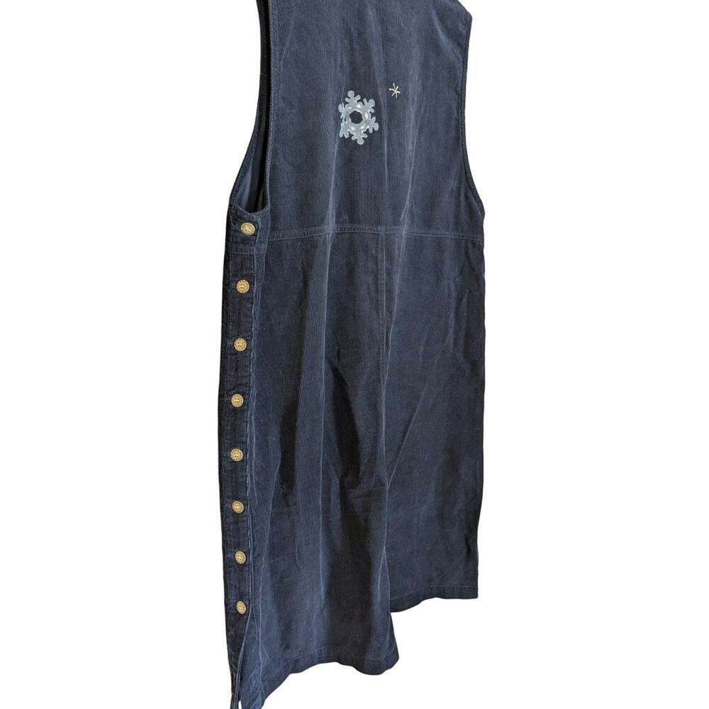 Vintage Navy Blue Corduroy Jumper Size Medium Painted Snowmen Snowflakes Blue J - Picture 6 of 10